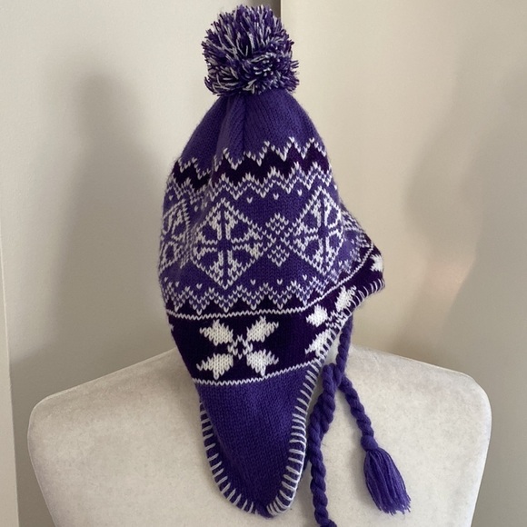 Purple Bonnet Snowflake Winter Bohemian Whimsical Beanie Hat Bohemian Cozy - Picture 3 of 10